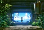  arms_behind_back blue_sky cloud day horizon kneehighs mocha_(cotton) nature original outdoors pipes ruins rust scenery school_uniform serafuku short_sleeves signature skirt sky solo standing summer tank_(container) wind 