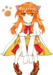  animal_ears artist_request bowtie cape dog_days dog_ears highres looking_at_viewer orange_eyes orange_hair ricotta_elmar simple_background sitting smile tail 