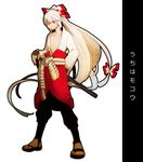  arm_behind_back cosplay crashtv fujiwara_no_mokou full_body katana long_hair looking_at_viewer naruto naruto_(series) naruto_shippuuden open_clothes ponytail red_eyes sandals sheath sheathed solo sword touhou uchiha_sasuke uchiha_sasuke_(cosplay) weapon white_hair 