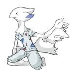  2013 anthro anthrofied barefoot blush clothed clothing digital_drawing_(artwork) digital_media_(artwork) dot_eyes fairy feathers front_view full-length_portrait happyending kneeling light_theme nintendo pok&eacute;mon pok&eacute;morph portrait pose shirt simple_background slim solo t-shirt togekiss video_games white_background white_clothing white_feathers white_pants 