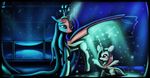  absurd_res auroriia changeling duo equine eyelashes feathered_wings feathers female feral friendship_is_magic green_eyes hair hi_res hooves horn mammal my_little_pony pink_hair queen_chrysalis_(mlp) sitting smile standing superabsurd_res winged_unicorn wings 
