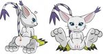  anus barefoot blue_eyes butt cat claws clothing digimon feline female fur gatomon gloves looking_at_viewer mammal presenting pussy simple_background solo spread_legs spreading sweetprofit white_background white_fur 
