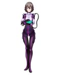  1girl black_hair body_suit breasts full_body hyouryuu_kangoku_chronos lilith-soft manuela_(chronos) purple_eyes short_hair small_breasts space_suit suit 