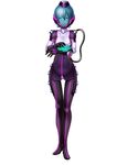  1girl black_hair body_suit breasts full_body helmet hyouryuu_kangoku_chronos lilith-soft manuela_(chronos) purple_eyes short_hair small_breasts space_suit suit 