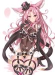  &gt;:) animal_ears arm_support ass_visible_through_thighs belt black_gloves blush breasts catherine_(granblue_fantasy) closed_mouth commentary_request covered_navel elbow_gloves erune gloves granblue_fantasy highleg highleg_leotard jiino kneeling large_breasts leotard long_hair looking_at_viewer loose_belt pauldrons petals pink_eyes pink_hair showgirl_skirt sidelocks skirt smile solo thigh_gap thigh_strap v-shaped_eyebrows very_long_hair wavy_hair white_skirt 