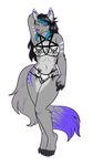  bikini canine clothing female fur grey_fur looking_at_viewer mammal pink_eyes purple_nose solo swimsuit szaris wolf 