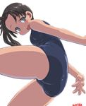  ass ayanami_(kantai_collection) black_hair blue_eyes blush cameltoe dd_(ijigendd) from_below kantai_collection long_hair looking_at_viewer looking_down numbered one-piece_swimsuit open_mouth school_swimsuit side_ponytail smile solo spread_legs swimsuit 