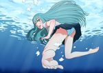  air_bubble barefoot blue_hair breath bubble feet freediving green_eyes holding_breath long_hair open_mouth original panties school_uniform soles solo swimming underwater underwear water yamauchi_(conan-comy) 