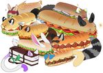  &gt;_&lt; :3 animal_humanoid arh blindfold cake canine feline fennec food fox fruit humanoid lagomorph mammal meatballs rabbit raccoon sandwich_(disambiguation) tanuki tomato 