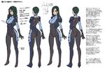  1girl arm_cannon black_hair blue_eyes bodysuit breasts butcha-u emina_(chronos) full_body helmet high_heels hyouryuu_kangoku_chronos lilith-soft long_hair mole solo space_suit standing weapon white_background 