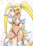  adapted_costume artist_name bikini blonde_hair blush boots bow breasts choker cleavage covered_nipples cure_sunshine detached_sleeves elbow_gloves gloves hair_ribbon heart heartcatch_precure! joy_ride juliet_sleeves knee_boots large_breasts lips long_hair long_sleeves looking_at_viewer magical_girl myoudouin_itsuki navel navel_piercing piercing precure pubic_hair puffy_sleeves pussy_juice ribbon skirt smile solo standing super_silhouette_(heartcatch_precure!) swimsuit tan twintails underboob wrist_cuffs yellow_bow yellow_choker yellow_eyes 
