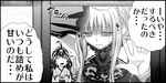  against_glass ahoge aoki_hagane_no_arpeggio arm_up bangs blunt_bangs blush closed_eyes comic crying detached_sleeves double_bun dress greyscale hairband hand_on_window hands_up headgear japanese_clothes kaname_aomame kantai_collection kongou_(aoki_hagane_no_arpeggio) kongou_(kantai_collection) lace leaning_on_object long_hair long_sleeves monochrome multiple_girls namesake nontraditional_miko open_mouth side_ponytail sidelocks sweat tears translation_request wide_sleeves window 