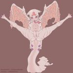  3_toes alien ambiguous_species anthro blush breasts digigratis digital_media_(artwork) eyelashes female looking_at_viewer monster_girl_(genre) navel nipples nude pale_skin plump_labia pussy simple_background smile solo spread_legs spreading toes tongue tongue_out vein white_skin wings 