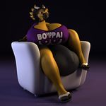  2016 3d_(artwork) anthro anthroanim balls big_balls big_breasts breasts chair clothed clothing digital_media_(artwork) dragon footwear girly horn huge_balls huge_breasts hyper hyper_balls male milenth_drake open_mouth simple_background sitting smile solo thick_thighs wide_hips 