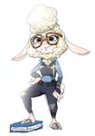  anthro badge book caprine clothing dawn_bellwether disney eyewear female glasses green_eyes hand_on_hip mammal police_uniform sheep simple_background smile solo uniform white_background zootopia ばあちゃむ 