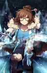  beads black-framed_eyewear blue_gloves blue_legwear boots breasts brown_eyes brown_hair cleavage coat fur-trimmed_boots fur-trimmed_jacket fur_boots fur_coat fur_trim glasses gloves hair_bun hair_ornament hair_stick hand_on_foot ice jacket k-rumi large_breasts md5_mismatch mei_(overwatch) open_clothes open_coat overwatch pants parka reaching_out resized short_hair sitting snowflake_hair_ornament solo tank_top upscaled winter_clothes winter_coat 