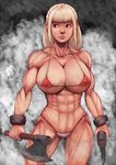  1girl abs axe bikini blonde_hair breasts female large_breasts micro_bikini muscle ochi_(ochi1094) solo weapon 