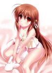  brown_hair camisole cat hair_down lennon little_busters! long_hair natsume_rin panties red_eyes sitting strap_slip striped striped_panties underwear wariza zen 