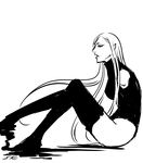  amputee claymore greyscale irene_(claymore) long_hair monochrome pointy_ears sitting sketch solo tazan thighhighs thighs white_background 