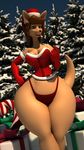  2015 3d_(artwork) abigail_roo anthro anthroanim big_butt breasts brown_hair butt christmas clothed clothing detailed_background digital_media_(artwork) female forest gift hair hat holidays huge_butt kangaroo looking_at_viewer mammal marsupial open_mouth outside pose santa_hat smile snow solo standing tree wide_hips 