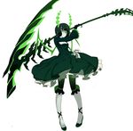  black_hair black_rock_shooter breasts cleavage dead_master glasses green_eyes head_dog highres holding holding_scythe scythe small_breasts solo weapon 