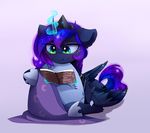  blue_eyes blue_feathers blue_fur book cosmic_hair cutie_mark egg equine feathered_wings feathers female feral friendship_is_magic fur hooves horn magic magnaluna mammal my_little_pony princess_luna_(mlp) simple_background solo white_background winged_unicorn wings 