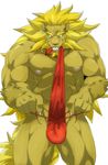  abs anthro bulge clothed clothing debirobu feline fundoshi japanese_clothing lion looking_at_viewer male mammal muscular muscular_male pecs sharp_teeth simple_background solo teeth underwear white_background 