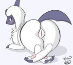 absol all_fours blush female feral grey_background nintendo open_mouth pcred566 pok&eacute;mon pussy simple_background sitting video_games 