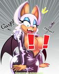  ! 2016 anthro bat big_breasts blue_eyes breasts censored creative_censorship dialogue female hair mammal omegasunburst open_mouth rouge_the_bat simple_background solo sonic_(series) surprise voluptuous wardrobe_malfunction white_hair 