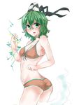  absurdres ass bikini blush breasts deko_isu ghost_tail green_eyes green_hair hat highres lightning medium_breasts no_legs soga_no_tojiko swimsuit tate_eboshi touhou 