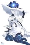  absurdres anchor arm_support armor armored_boots blue_eyes boots breasts choker cleavage gloves hair_over_one_eye hat highres kantai_collection large_breasts long_hair naemperor seaport_summer_hime shinkaisei-kan side_slit sitting solo straw_hat thigh_boots thighhighs white_skin 