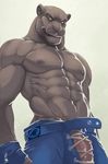  abs anthro biceps carolina_panthers clothed clothing feline fur gloves green_eyes looking_at_viewer male mammal manly muscular muscular_male nfl nipples panther pants pecs penis rrowdybeast simple_background solo super_bowl teeth 