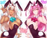  ;) ;d ahoge animal_ears april_fools armpits ass bare_shoulders blue_bow blue_eyes blue_nails blue_neckwear blush bow bowtie breasts bunny_ears bunny_tail bunnysuit character_name cleavage closed_mouth commentary_request covered_nipples cowboy_shot dark_skin detached_collar earrings elf fake_animal_ears hair_ornament hairband heart heart_earrings heart_hair_ornament heart_tattoo jewelry large_breasts lipstick long_hair makeup multiple_girls nail_polish one_eye_closed open_mouth original pink_eyes pink_hair pink_nails pointy_ears red_bow red_neckwear siblings sideboob sidelocks silver_hair smile suzuneko_(yume_no_kyoukai) tail tattoo twins wrist_cuffs 