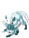  2016 absurd_res all_fours ambiguous_gender blue_eyes blue_fur blush canine cute eeveelution feral fur glaceon hi_res inner_ear_fluff long_ears looking_at_viewer mammal multicolored_fur nintendo open_mouth paws playful pointy_ears pok&eacute;mon simple_background solo thigh_master tongue tongue_out two_tone_fur video_games white_background 