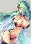  aqua_eyes aqua_hair bare_shoulders bird_wings breasts cleavage collarbone commentary_request duel_monster feathered_wings feathers hair_intakes hair_over_one_eye harpie_queen harpy large_breasts long_hair looking_at_viewer monster_girl navel parted_lips pointy_ears revealing_clothes shouma_(bravespiritya) smile solo stomach very_long_hair wings yuu-gi-ou 