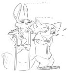  anthro barefoot canid canine clothed clothing disney female fox frown fur jealous judy_hopps lagomorph male mammal nick_wilde nobby_(artist) rabbit stilts zootopia 