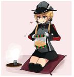  :p anchor anchor_hair_ornament annin_musou bad_id bad_pixiv_id bangs cup cushion food gloves green_eyes hair_between_eyes hair_ornament hat heart jacket kantai_collection low_twintails military military_uniform opening pink_background pleated_skirt prinz_eugen_(kantai_collection) seiza senbei sitting sketch skirt solo steam thighhighs tongue tongue_out tray twintails uniform yunomi 