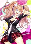  alto_seneka blonde_hair blue_eyes breasts cleavage danganronpa danganronpa_1 enoshima_junko large_breasts long_hair nail_polish necktie school_uniform sleeves_rolled_up solo spoilers tongue tongue_out twintails 