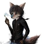  2016 arthropod black_hair blue_eyes braided_hair brown_fur butterfly canine clothed clothing coyote digital_media_(artwork) fur hair insect male mammal smile solo volpe 