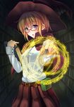 absurdres blonde_hair blue_eyes book character_request glasses hat highres long_hair looking_at_viewer magic magic_circle minimiko3013 open_mouth solo wand witch witch_hat 