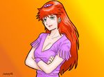  cleavage crossed_arms female green_eyes hilmuka kikou-kai_galient long_hair red_hair solo 