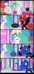  2016 blue_eyes blue_feathers blue_hair comic detailed_background dialogue english_text equine eye_contact eyelashes feathered_wings feathers friendship_is_magic hair horn inside mammal mlp-silver-quill multicolored_hair my_little_pony nightmare_moon_(mlp) open_mouth pink_eyes princess_celestia_(mlp) princess_luna_(mlp) smile standing teeth text trolling white_feathers winged_unicorn wings 