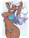  armpits arms_up bikini blue_eyes breasts circlet cleavage curvy dark_skin highres hyakujuu-ou_golion large_breasts long_hair navel princess_allura slugbox solo swimsuit thick_thighs thighs voltron:_legendary_defender white_hair wide_hips 