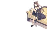  animal_ears artist_request barefoot bird brown_hair cat_ears cat_tail copyright_request long_hair pigeon shoes single_shoe solo tail wallpaper 