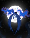  blue_feathers cosmic_hair cutie_mark equine eyes_closed feathered_wings feathers female feral flamevulture17 flying friendship_is_magic hi_res hooves horn mammal moon my_little_pony night princess_luna_(mlp) sky solo star starry_sky winged_unicorn wings 