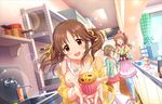  :3 ^_^ artist_request baking bangs bare_shoulders breasts brown_eyes brown_hair cleavage closed_eyes collarbone food gloves idolmaster idolmaster_cinderella_girls idolmaster_cinderella_girls_starlight_stage jewelry kitchen long_hair looking_at_viewer medium_breasts mimura_kanako moroboshi_kirari multiple_girls necklace official_art open_mouth pantyhose plate ponytail short_hair sink skirt slippers smile sparkle sweets totoki_airi twintails window 