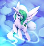  animated blue_eyes cutie_mark detailed_background equine fan_character feathered_wings feathers female feral green_hair hair hooves mammal my_little_pony no_sound nude pegasus rodrigues404 smile white_feathers white_hair wings 