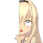  ahegao blonde_hair blue_eyes braid eyebrows eyebrows_visible_through_hair french_braid kantai_collection long_hair looking_at_viewer nagineko peeking_out saliva solo transparent_background warspite_(kantai_collection) 