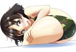  akiyama_yukari ass bikini blush brown_eyes brown_hair camouflage_bikini girls_und_panzer tsuru_(tsubasa1993621) 