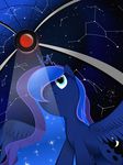  blue_eyes blue_feathers blue_hair cosmic_hair cutie_mark equine eyelashes feathered_wings feathers female feral flamevulture17 friendship_is_magic hair horn lunar_eclipse mammal moon my_little_pony night princess_luna_(mlp) sky solo star_map winged_unicorn wings 